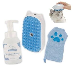 Waterless Cat dog rabbit Grooming kit brush mitt shampoo rechargeable massager